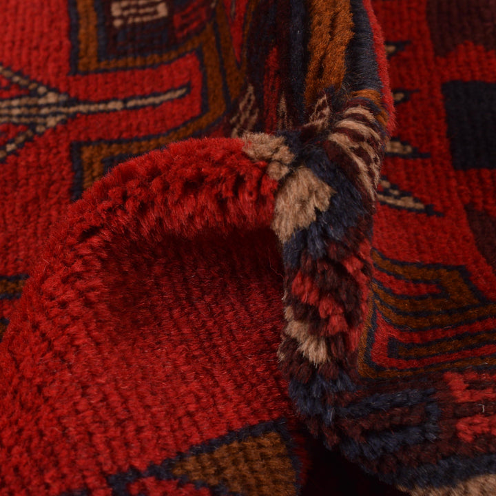 Red Afghan Baluchi Rug 3' 0" x 4' 4" Hand-Knotted | No. AL19775