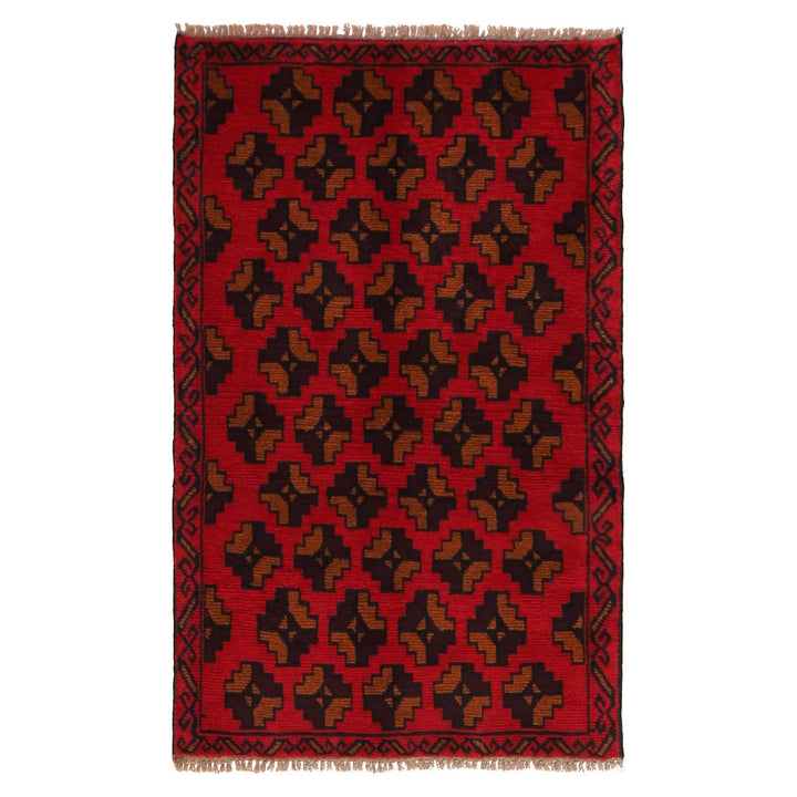 Red Afghan Baluchi Rug 2' 9" x 4' 5" Hand-Knotted | No. AL17477