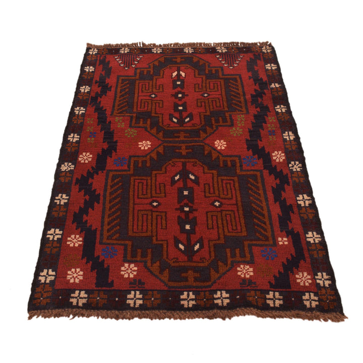 Red Afghan Baluchi Rug 2' 9" x 4' 8" Hand-Knotted detail