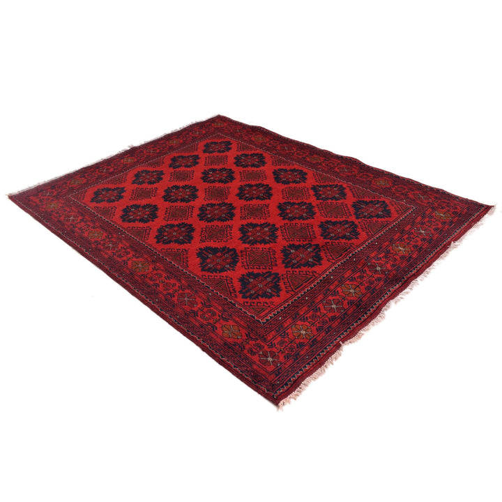 Red Afghan Khal Mohammadi Rug 5' 1" x 6' 7" Hand-Knotted close-up