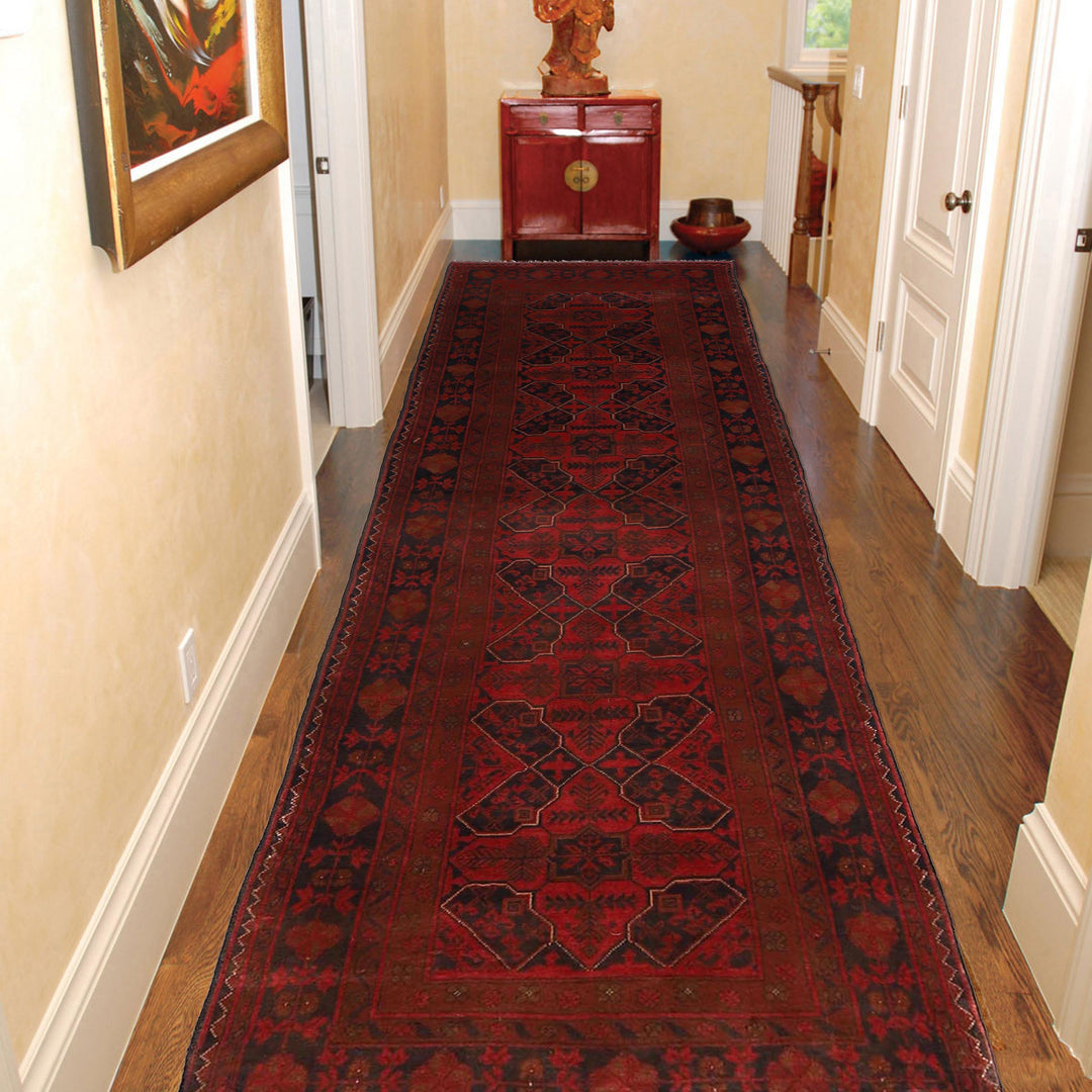 Red Color Afghan Area Runner Rug 2' 7" x 9' 5" - No. AL48170