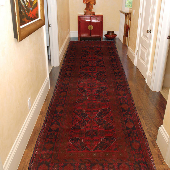 Red Color Afghan Area Runner Rug 2' 7" x 9' 5" - No. AL48170