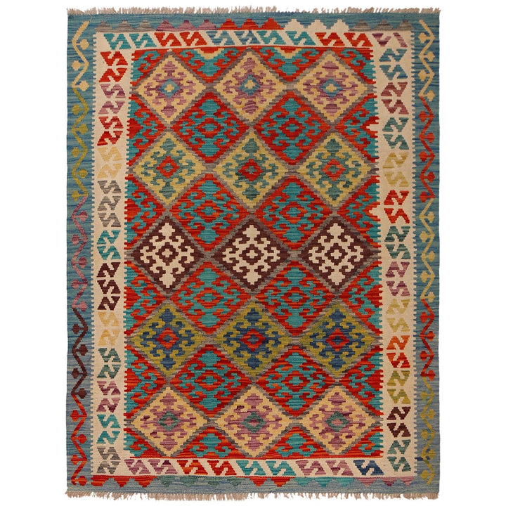 Hand Woven Wool Kelim 4' 11" x 6' 6" - No. AL24460