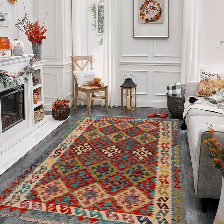 Hand Woven Wool Kelim 4' 11" x 6' 6" - No. AL24460