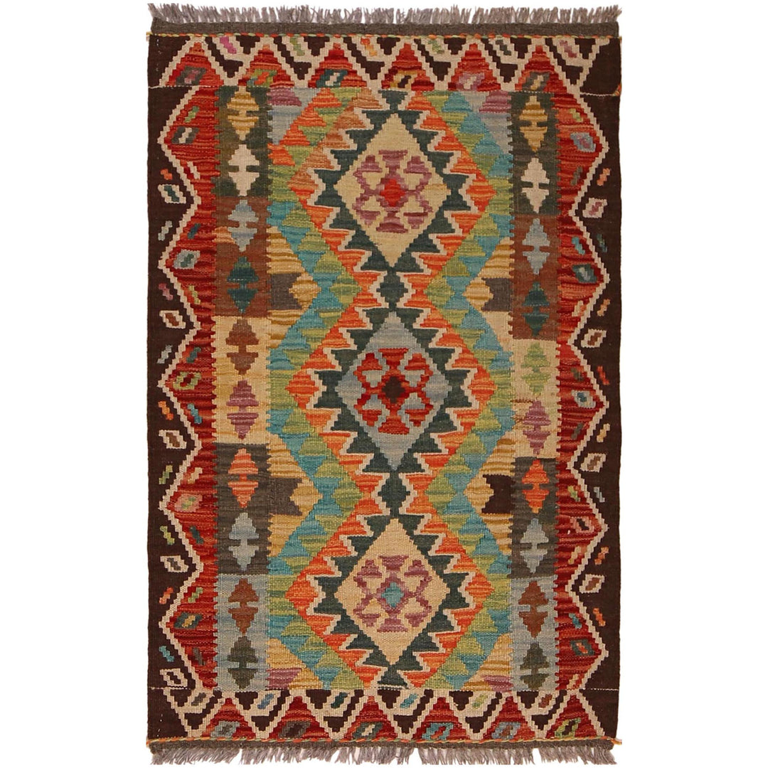 Afghan Vegetable Kilim Rug 2' 7" x 4' 0" Flat-Weave