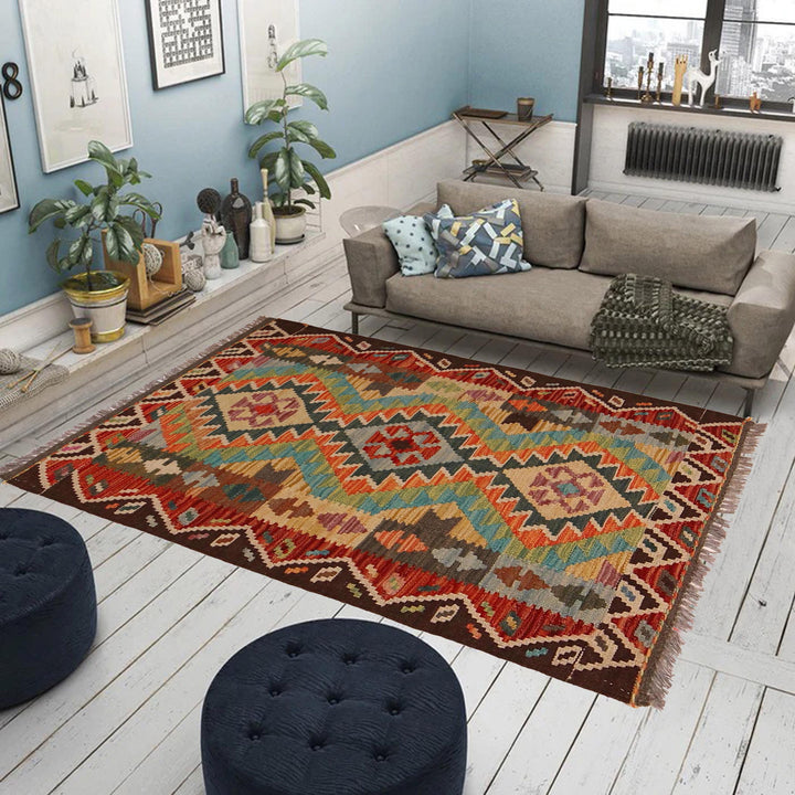 Afghan Vegetable Kilim Rug 2' 7" x 4' 0" Flat-Weave texture