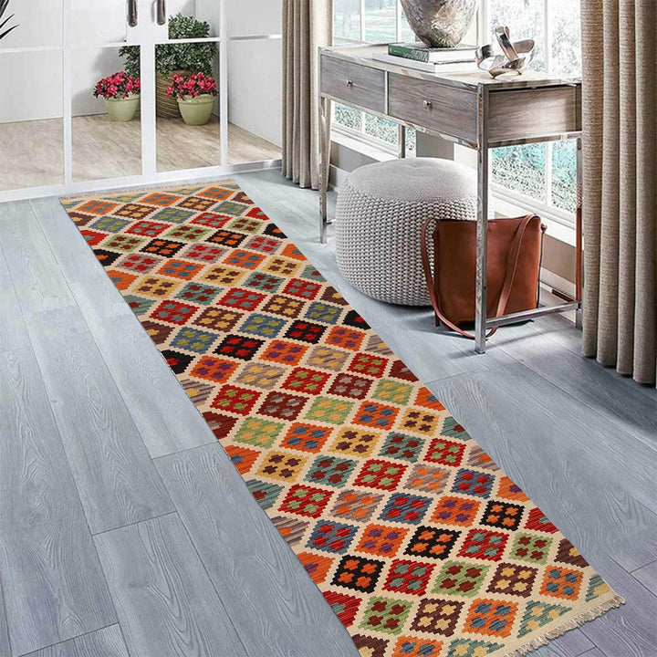 Hand Woven Wool Kelim Runner 2' 7" x 10' 3" - No. AL81171