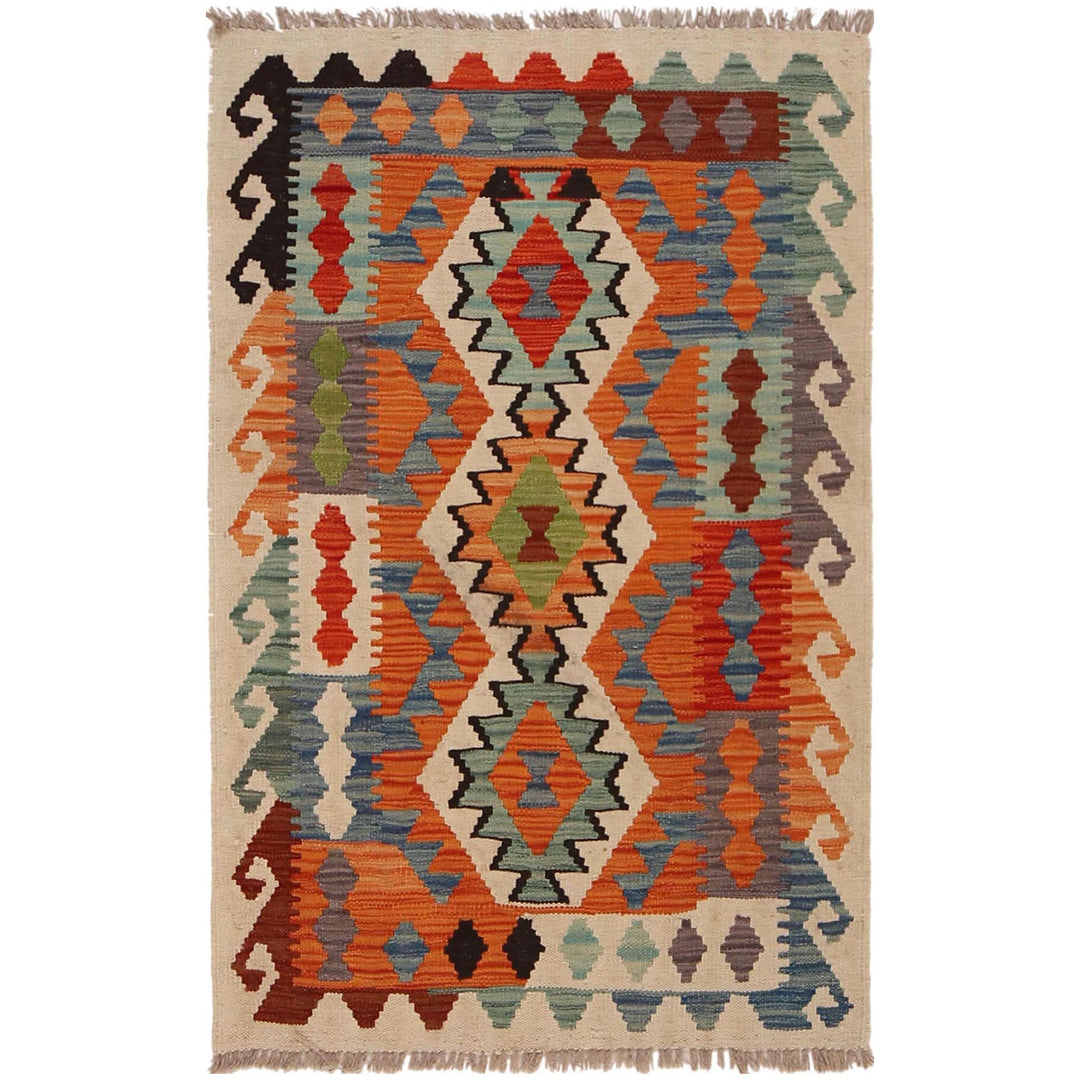 Afghan Vegetable Kilim Rug 2' 8" x 4' 2" Flat-Weave