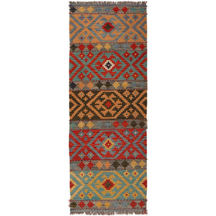 Colorful Flat-Weave Wool Kilim Runner 2' 4"x 6' 5" - No. AL27265
