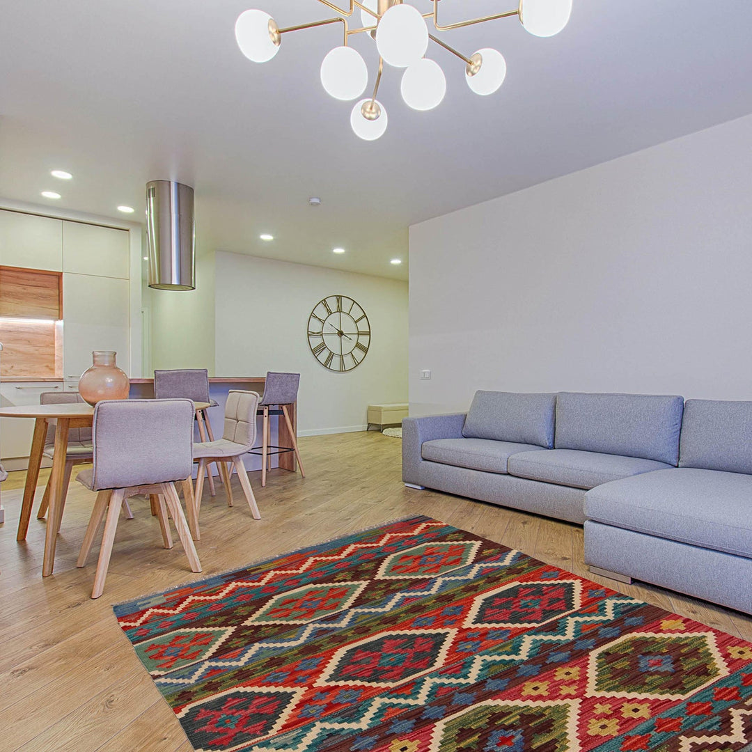 Handmade Afghan Vegetable Kilim 3' 2" x 4' 7" - No. AL89075