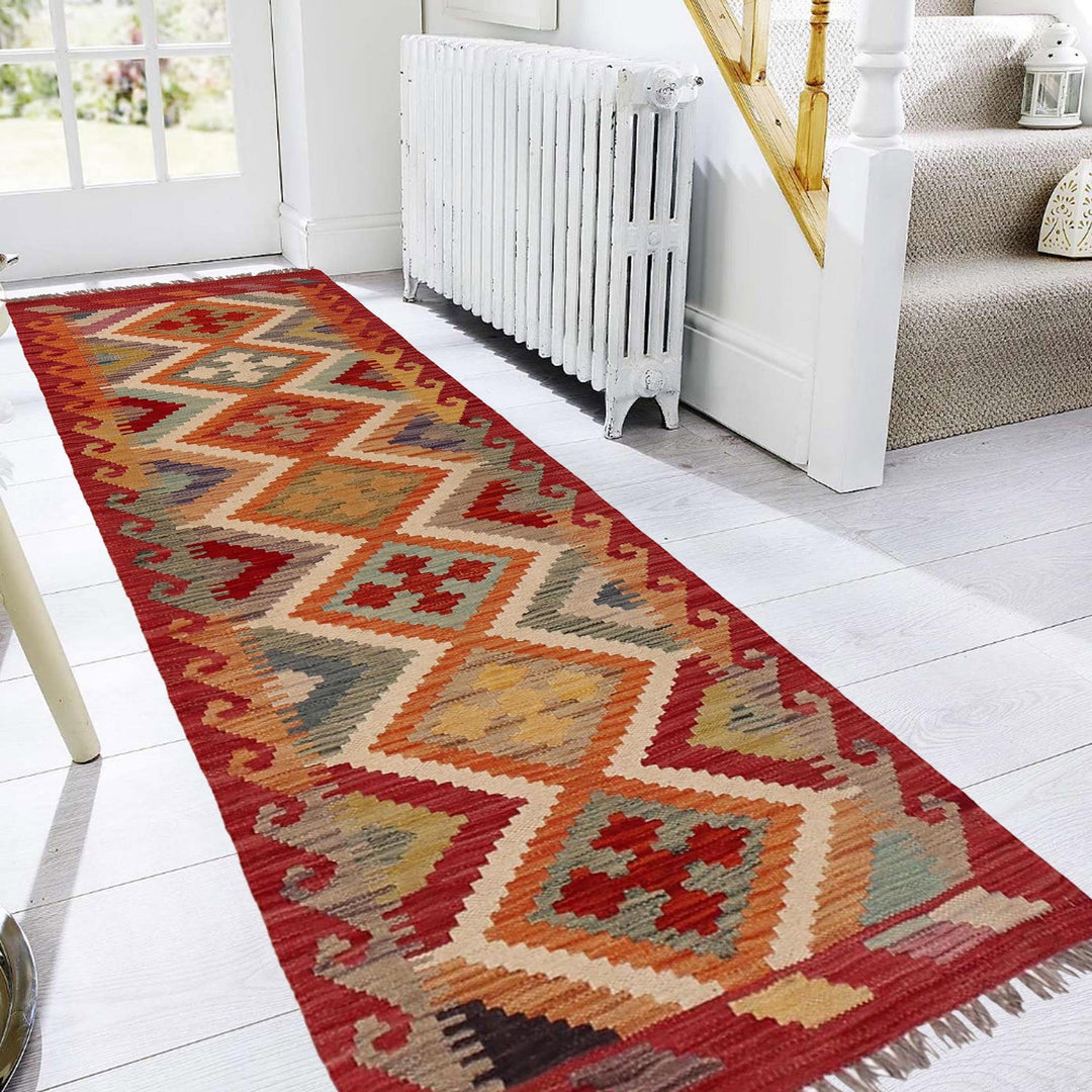 Colorful Flat-Weave Wool Kilim Runner 2' 0" x 5' 0" - No. AL31771