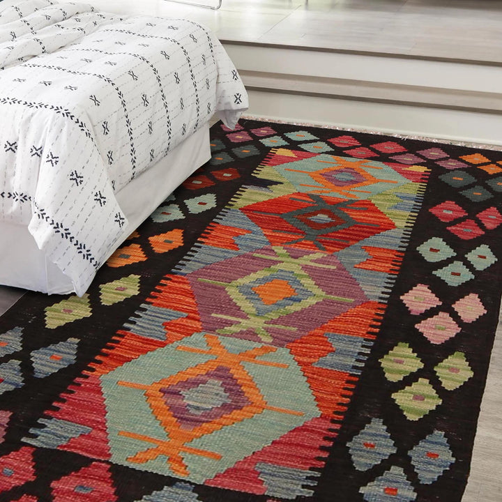 Afghan Vegetable Kilim Rug 2' 4" x 4' 3" Flat-Weave view 9