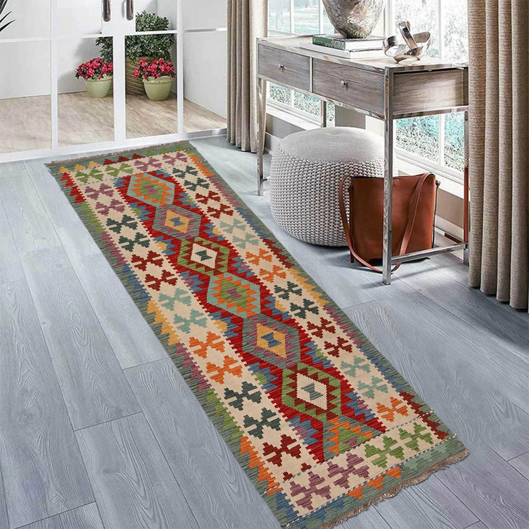Hand Knotted Afghan Style Kilim Runner 2' 8" x 8' 2" - No. AL15100