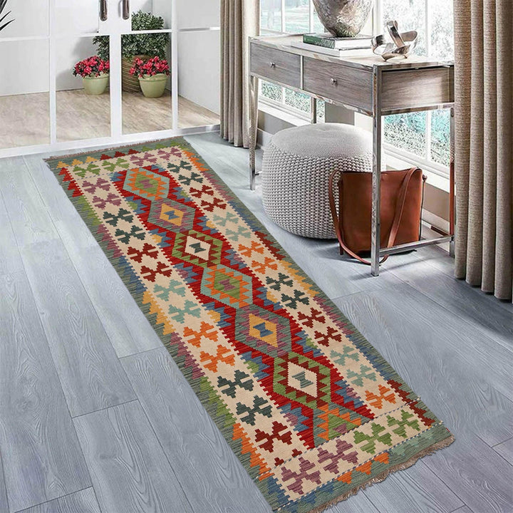 Hand Knotted Afghan Style Kilim Runner 2' 8" x 8' 2" - No. AL15100