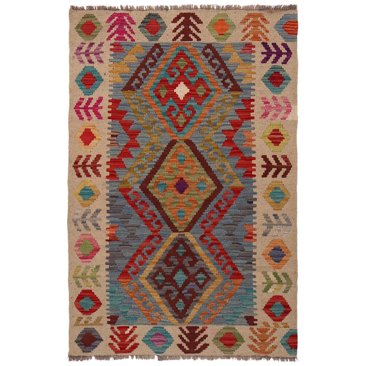 Hand Knotted Afghan Style Kilim 2' 9" x 4' 2" - No. AL34885