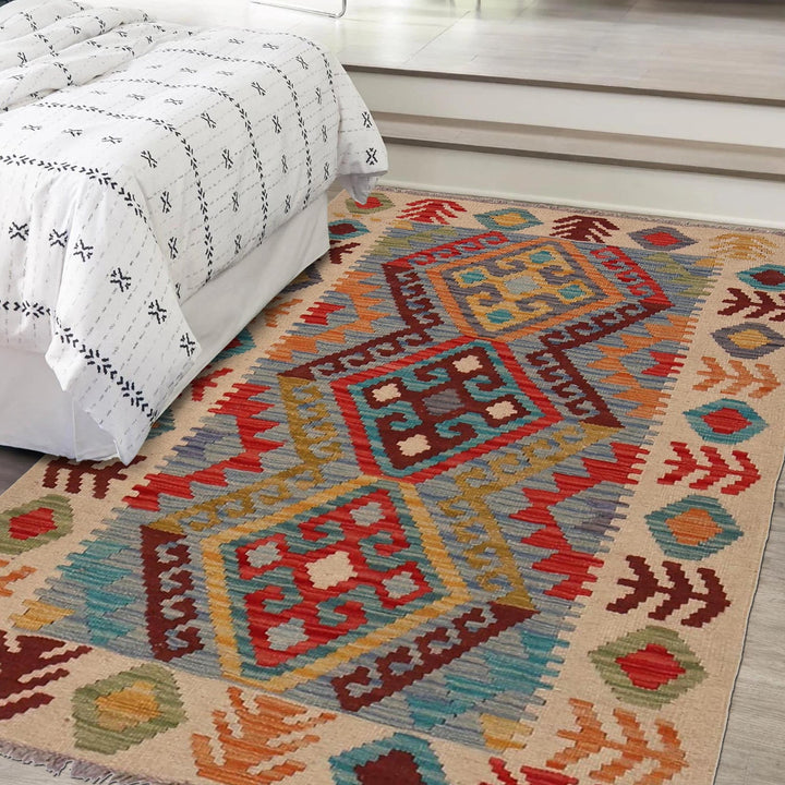 Hand Knotted Afghan Style Kilim 2' 7" x 4' 2" - No. AL70406