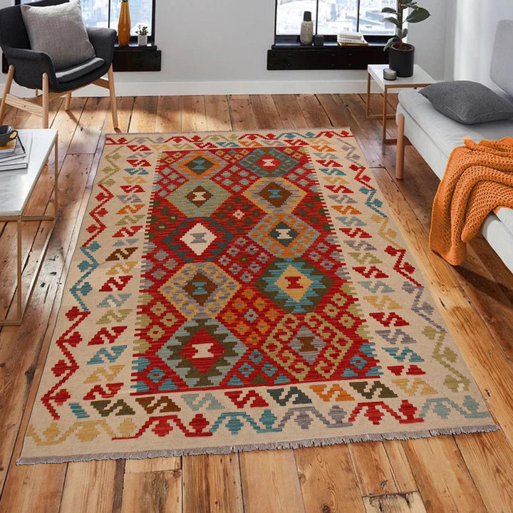 Afghan Kilim Rug 5' 1" x 6' 5" Flat-Weave view 9