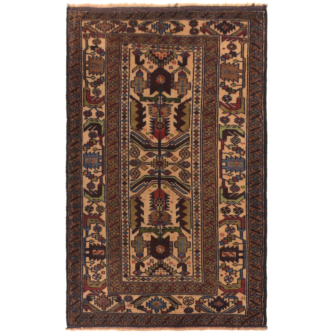 Afghan Baluchi Rug 3' 0" x 5' 2" Hand-Knotted