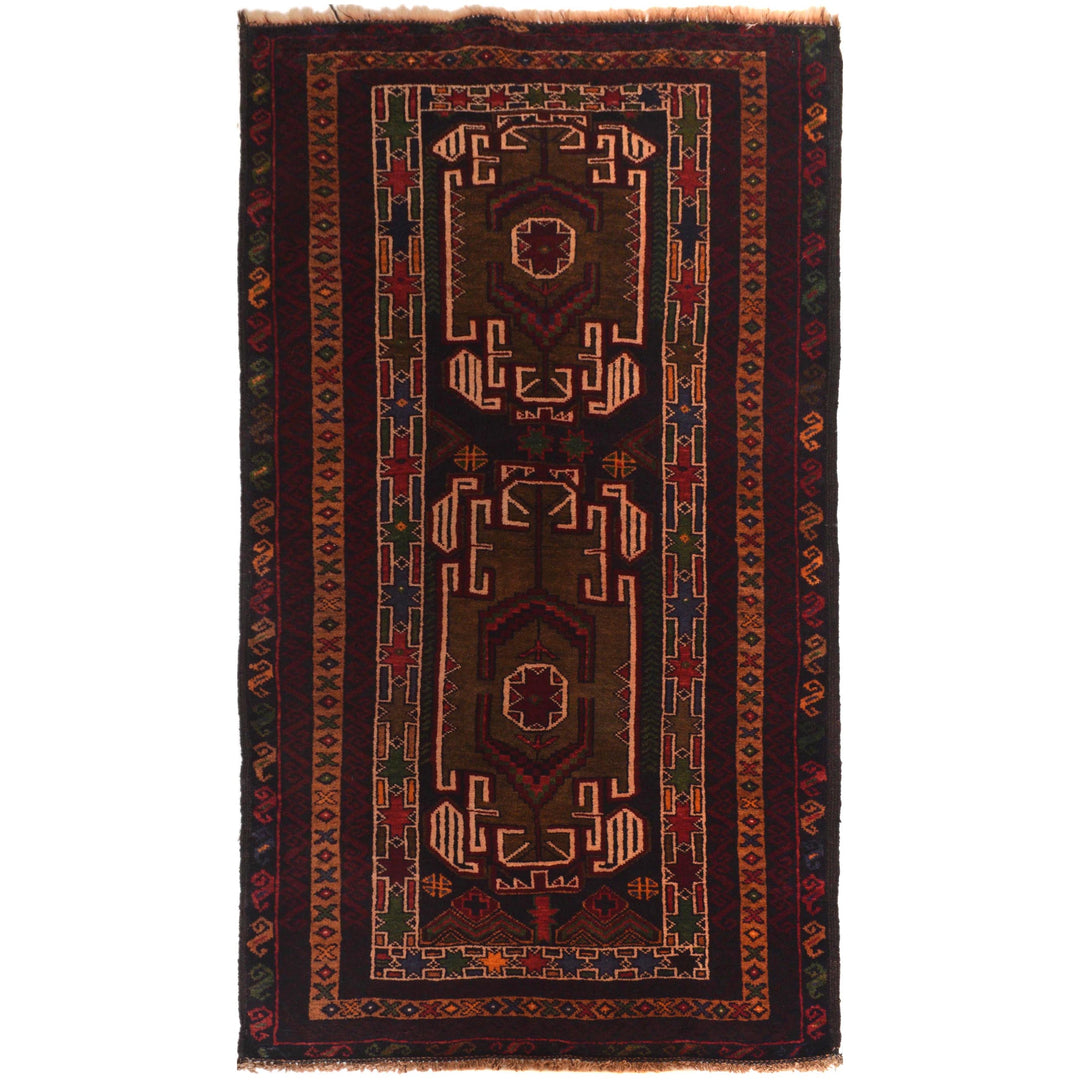 Afghan Baluchi Rug 2' 8" x 4' 10" Hand-Knotted
