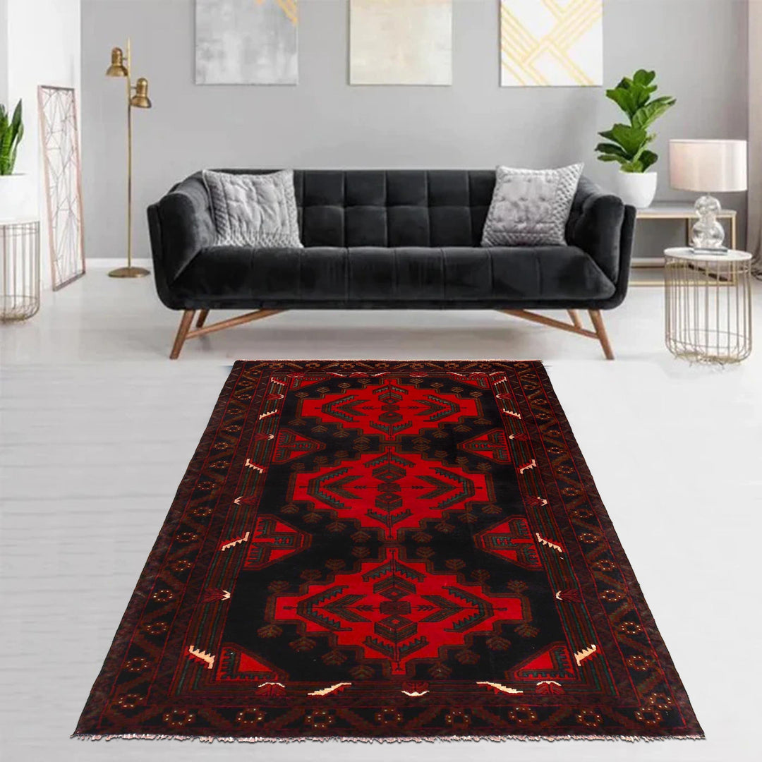 Red Afghan Baluchi Rug 3' 10" x 6' 8" Hand-Knotted view 9