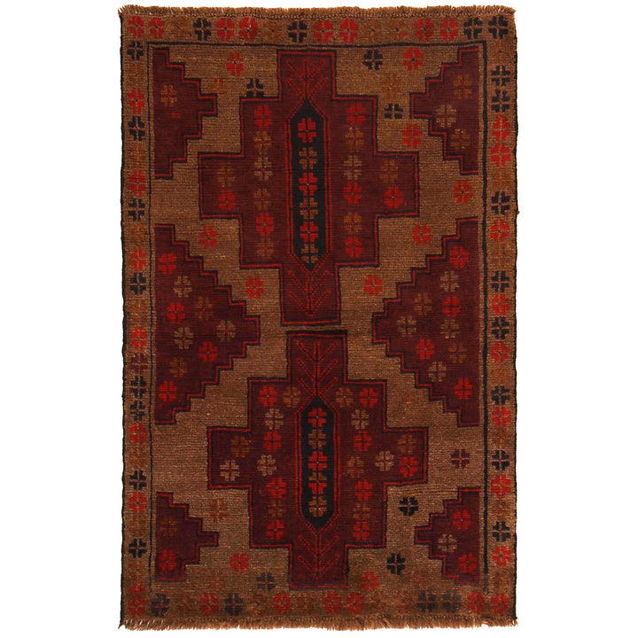 Brown Afghan Baluchi Rug 2' 11" x 4' 5" Hand-Knotted