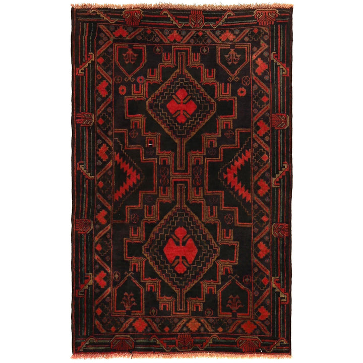Afghan Baluchi Rug 2' 11" x 4' 10" Hand-Knotted