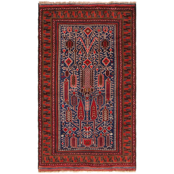 Blue Afghan Baluchi Rug 2' 11" x 4' 10" Hand-Knotted