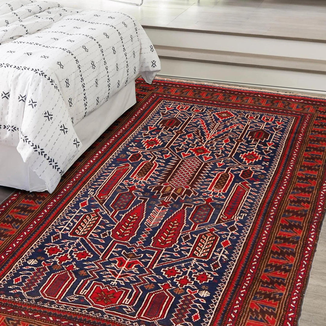 Blue Afghan Baluchi Rug 2' 11" x 4' 10" Hand-Knotted view 9