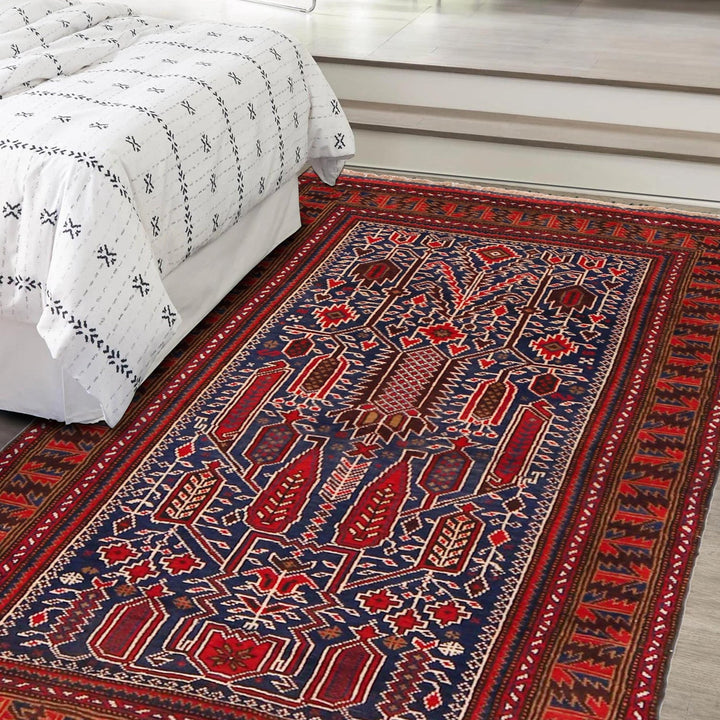 Blue Afghan Baluchi Rug 2' 11" x 4' 10" Hand-Knotted view 9