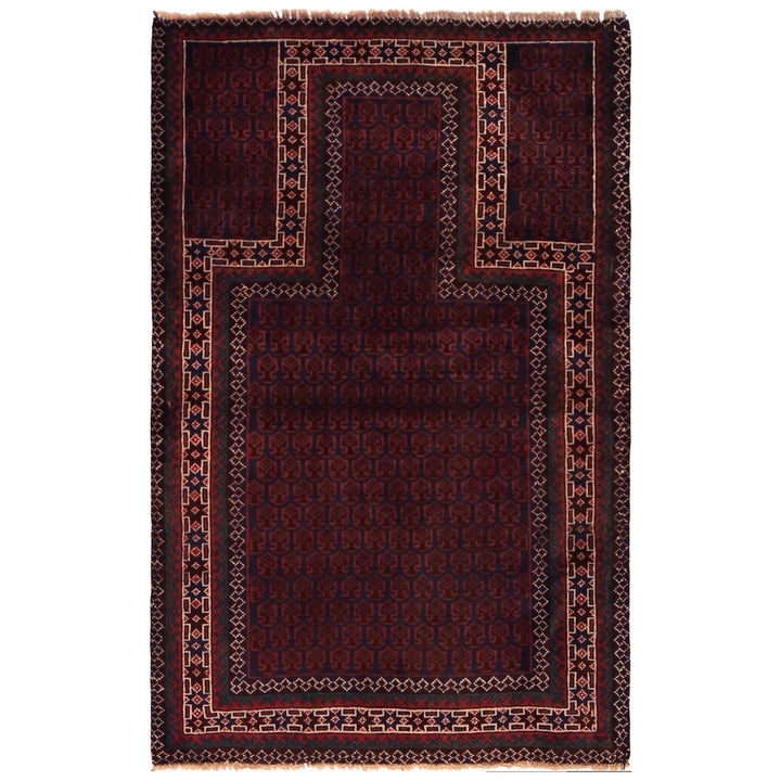 Red Afghan Prayer Rug 2' 11" x 4' 7" Hand-Knotted