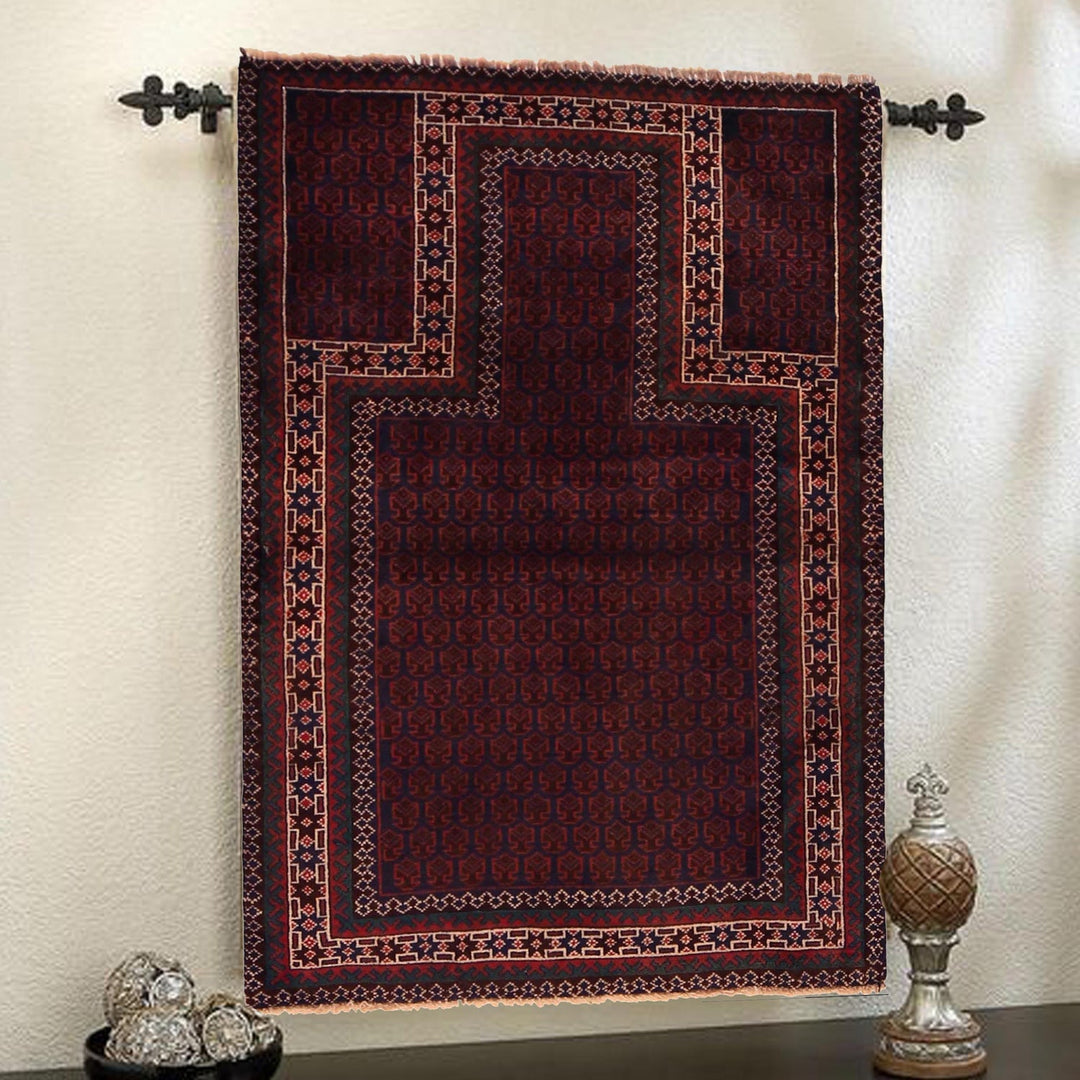 Red Afghan Prayer Rug 2' 11" x 4' 7" Hand-Knotted view 9