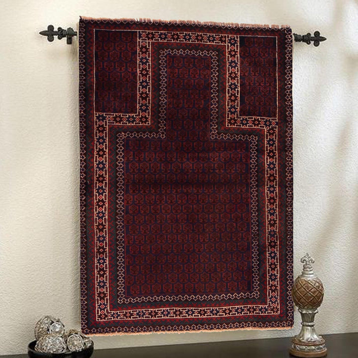 Red Afghan Prayer Rug 2' 11" x 4' 7" Hand-Knotted view 9