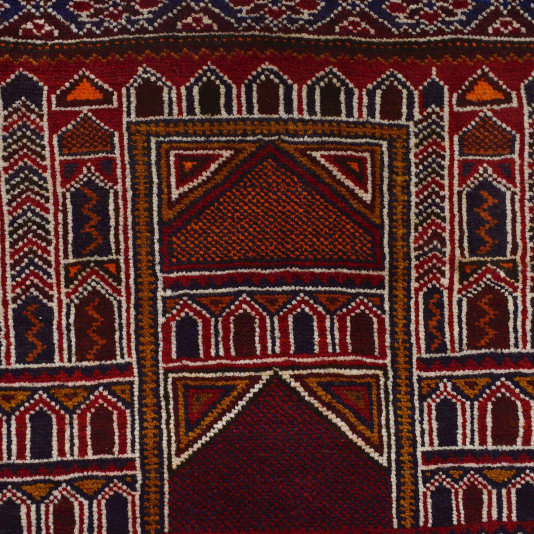 Red Afghan Prayer Rug 3' 4" x 4' 11" Hand-Knotted border
