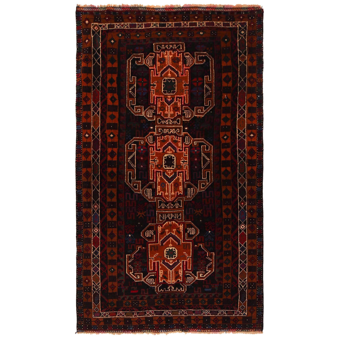 Afghan Baluchi Rug 3' 2" x 5' 7" Hand-Knotted