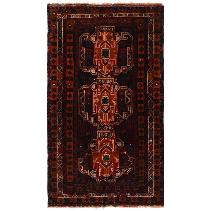 Afghan Baluchi Rug 3' 2" x 5' 7" Hand-Knotted