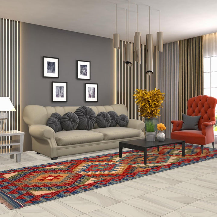 Hand Woven Wool Kelim Runner 1' 8" x 4' 11"  - No. AL38349