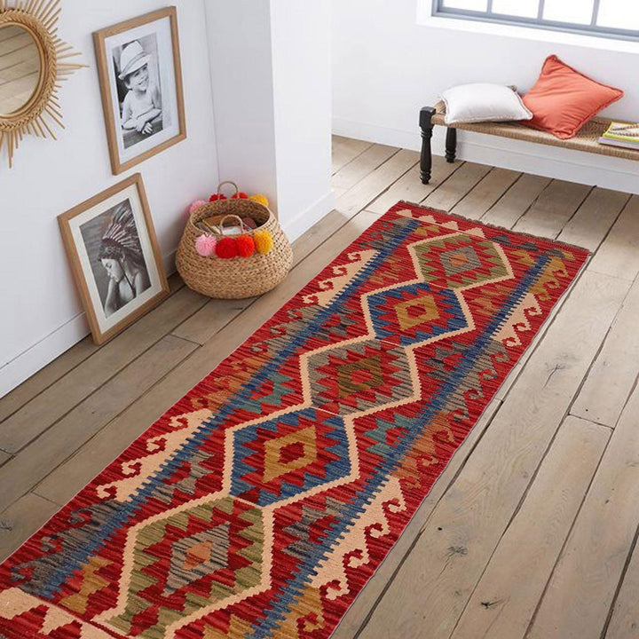 Multi Color ful Flat-Weave Wool Kilim Runner 1' 9" x 4' 9"  - No. AL52406