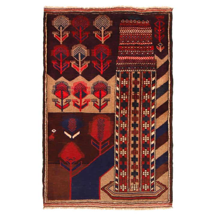 Afghan Pictorial Rug 2' 11" x 4' 6" Hand-Knotted
