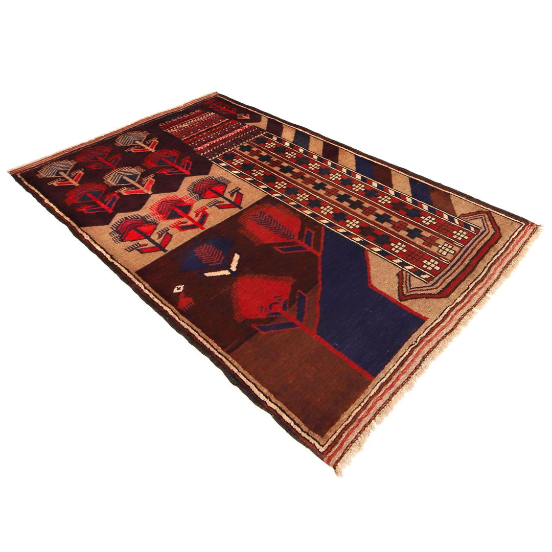 Afghan Pictorial Rug 2' 11" x 4' 6" Hand-Knotted close-up