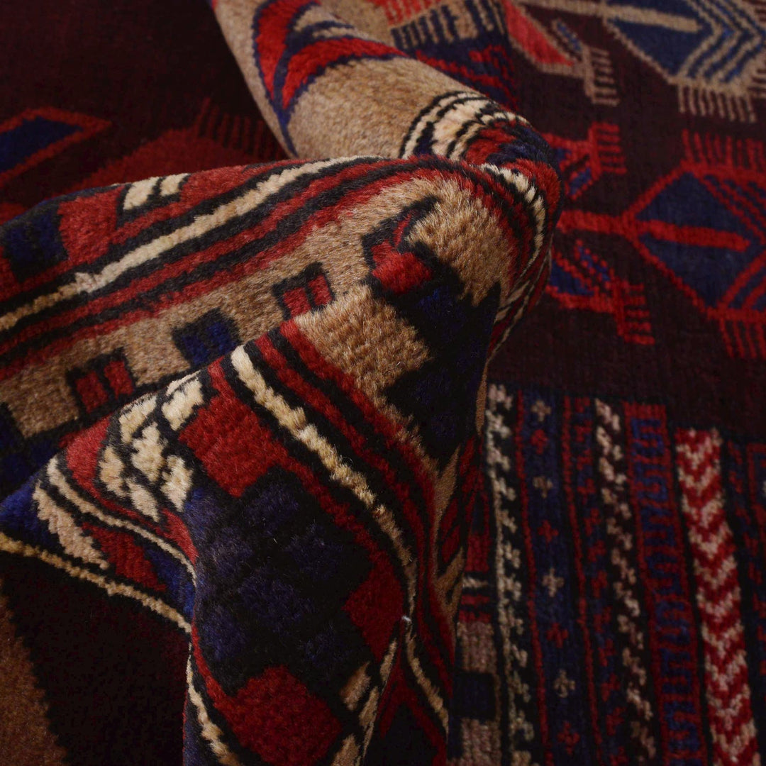Afghan Pictorial Rug 2' 11" x 4' 6" Hand-Knotted reverse