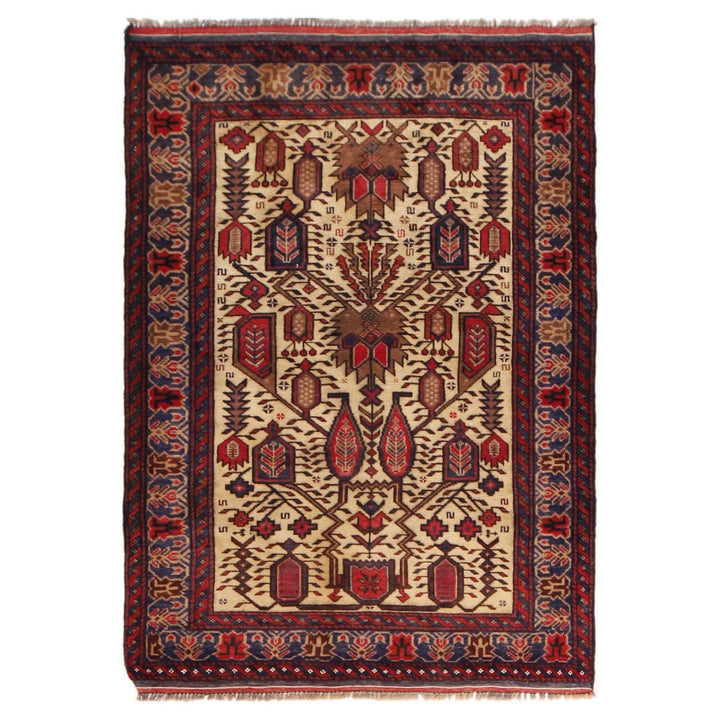 Afghan Baluchi Rug 3' 2" x 4' 7" Hand-Knotted