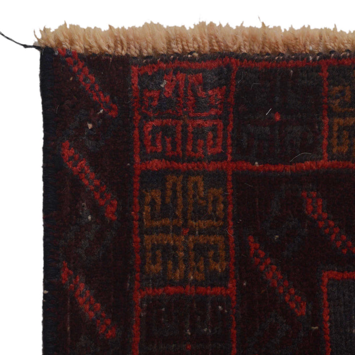 Red Afghan Baluchi Rug 2' 11" x 4' 10" Hand-Knotted pattern