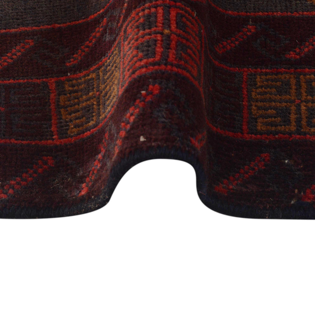 Red Afghan Baluchi Rug 2' 11" x 4' 10" Hand-Knotted texture