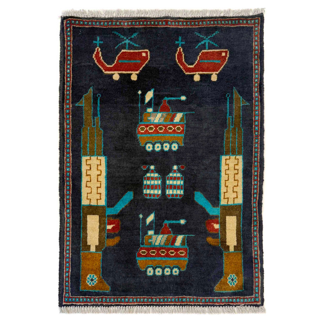 Afghan War Rug 2' 0" x 2' 10" Hand-Knotted