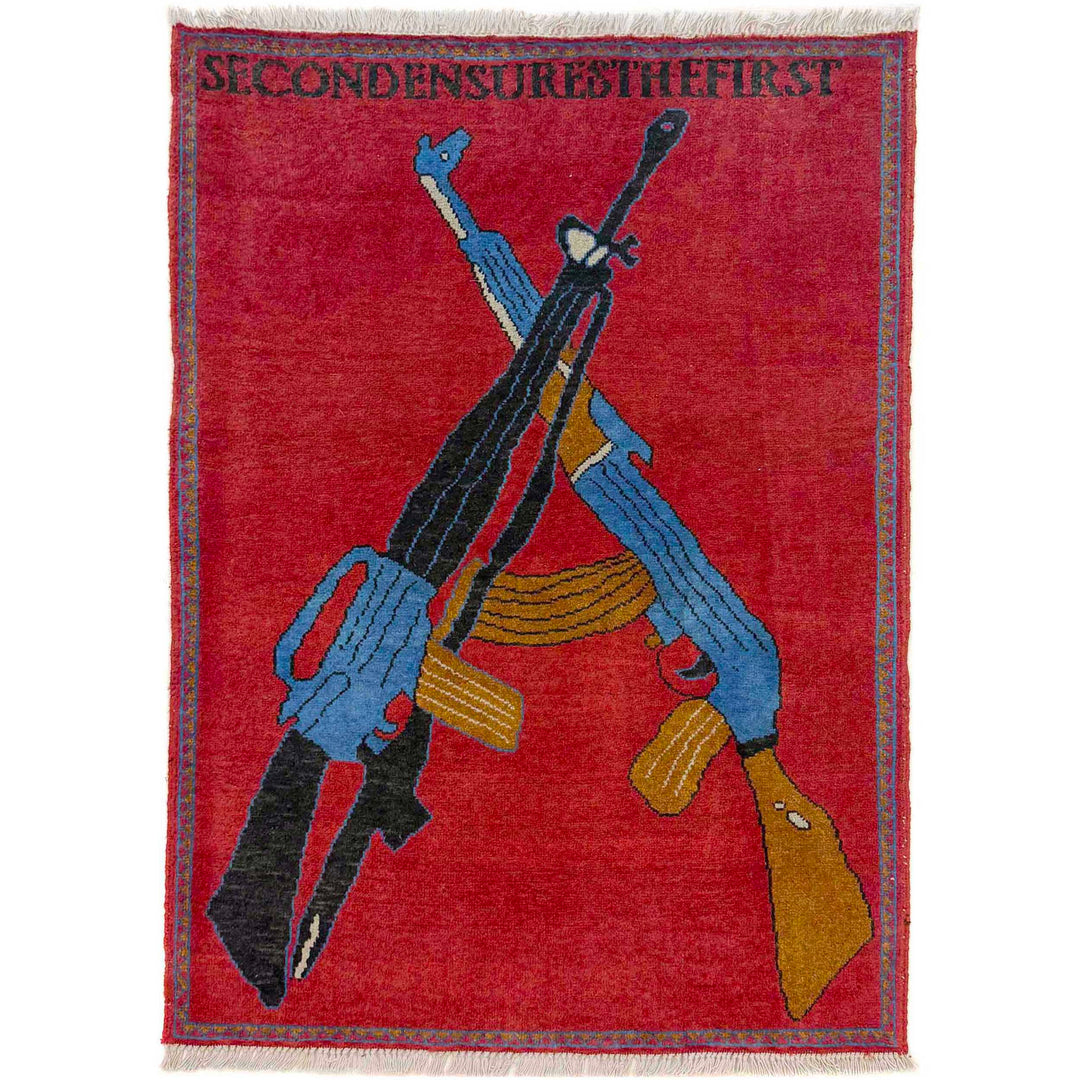Red Afghan War Rug 2' 9" x 3' 10" Hand-Knotted