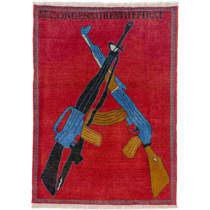 Red Afghan War Rug 2' 9" x 3' 10" Hand-Knotted