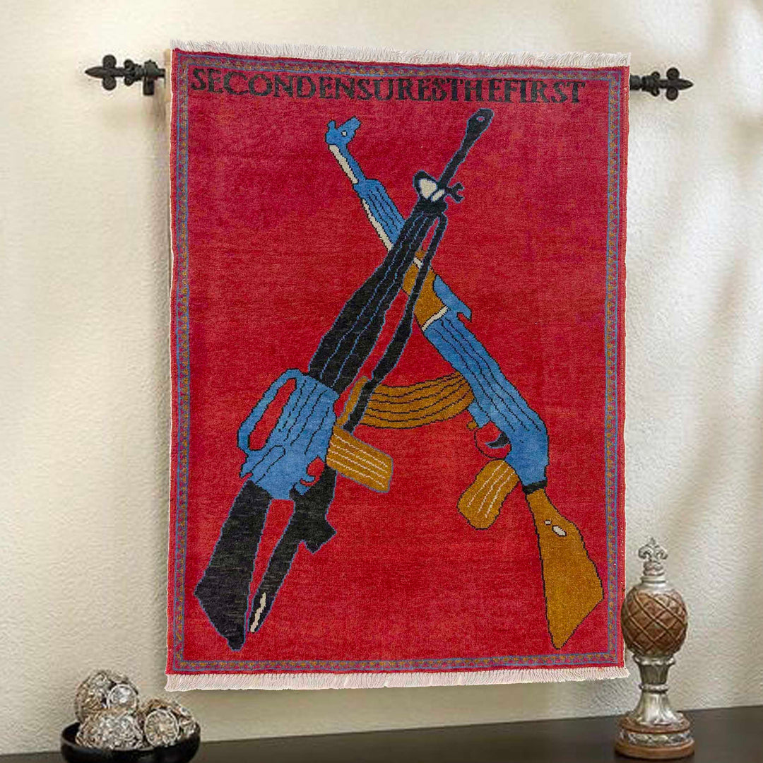 Red Afghan War Rug 2' 9" x 3' 10" Hand-Knotted view 9