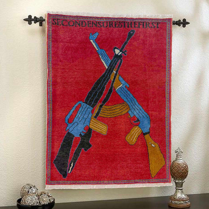 Red Afghan War Rug 2' 9" x 3' 10" Hand-Knotted view 9