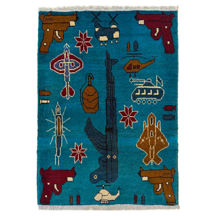 Blue Afghan War Rug 2' 1" x 2' 11" Hand-Knotted | No. AL37695