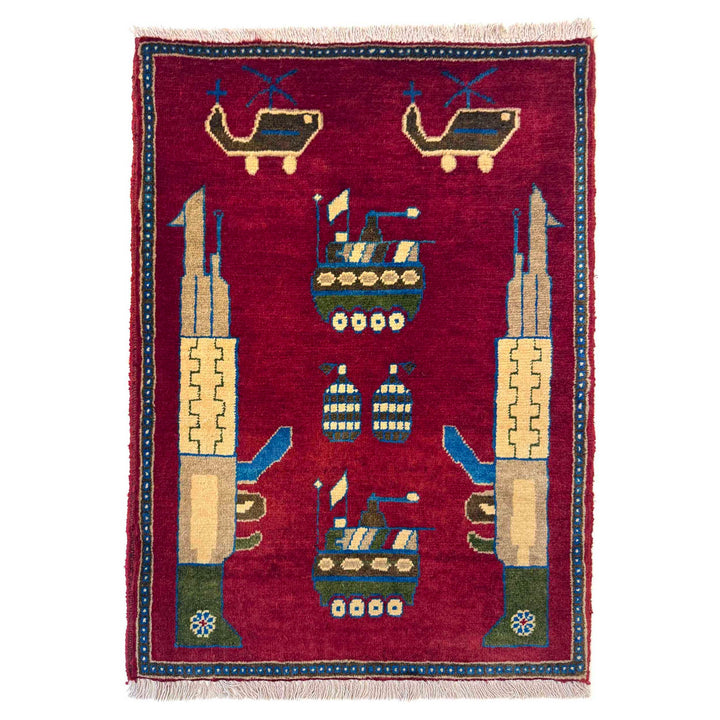 Afghan War Rug 2' 0" x 2' 11" Hand-Knotted | No. AL86749